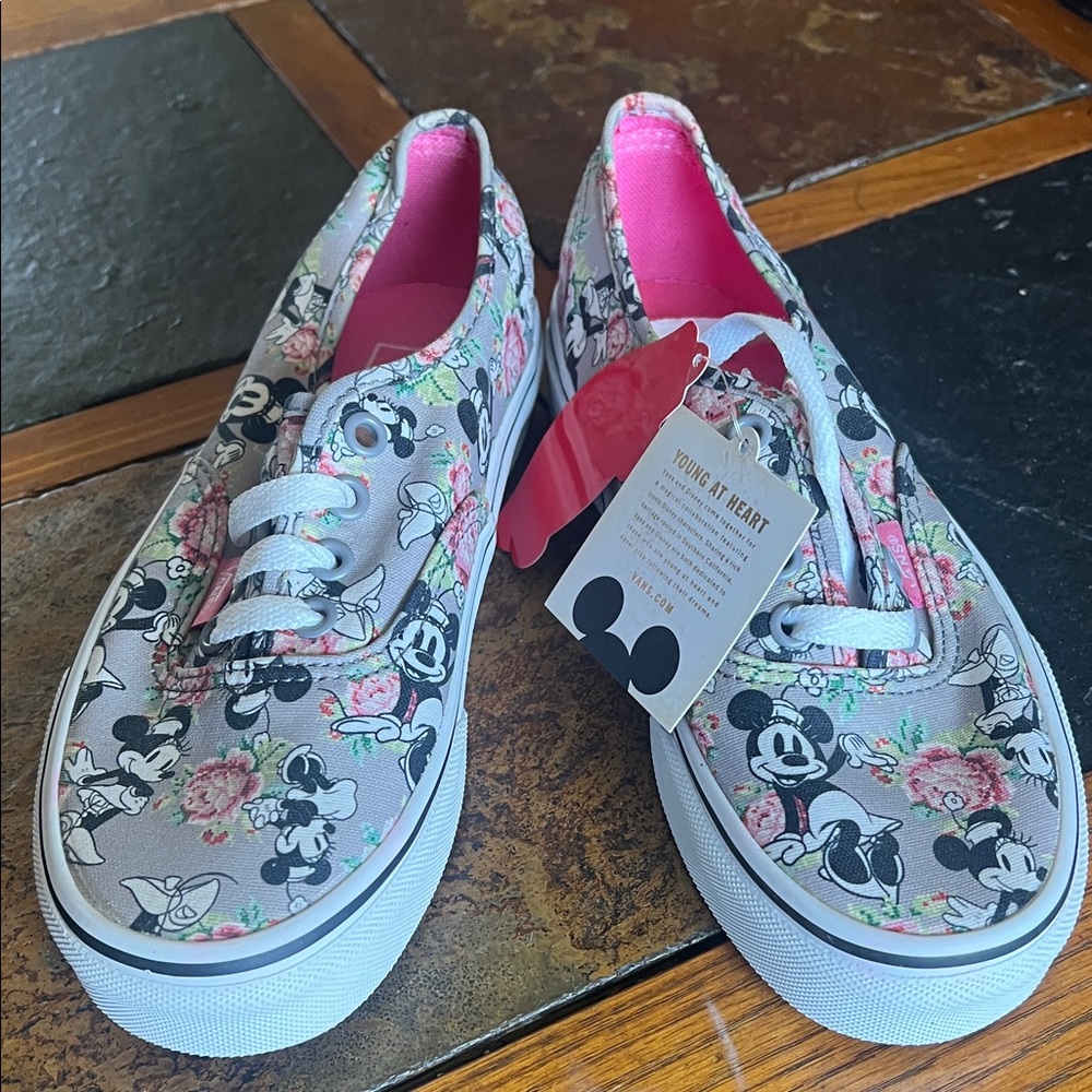 Disney Gray Floral Mickey Canvas Kids Sneakers with Pink Lining